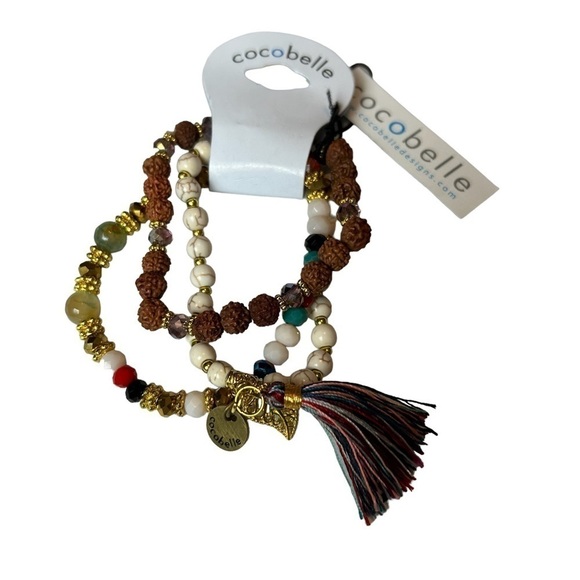 Cocobelle Trio of Beaded Strands Bracelet w/ a Tassel & Charm Accents - Picture 7 of 10